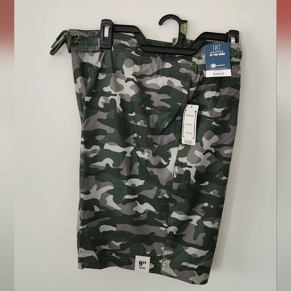 🩳 George Men’s XL Camouflage Swim Shorts Size 40–42 – NWT, 9” Inseam Camo Army - Picture 2 of 16